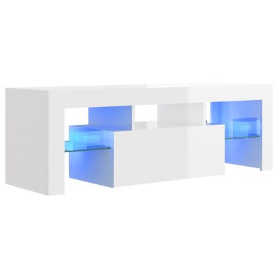 vidaXL Meuble TV avec lumières LED Blanc brillant 120x35x40 cm