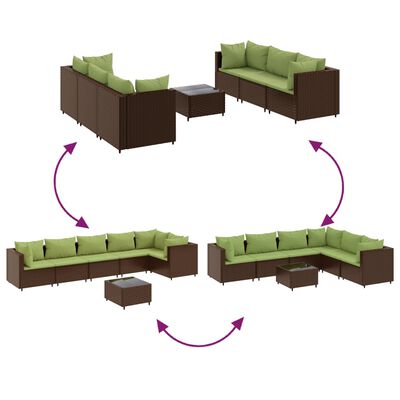 vidaXL Salon de jardin avec coussins 7 pcs marron résine tressée