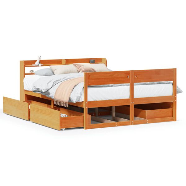 vidaXL Cadre de lit sans matelas cire marron 140x200cm bois pin massif