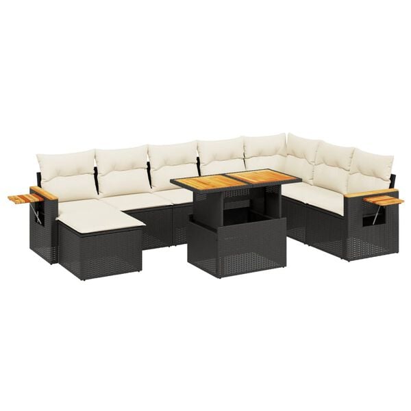 vidaXL Salon de jardin 9 pcs avec coussins noir r&eacute;sine tress&eacute;e