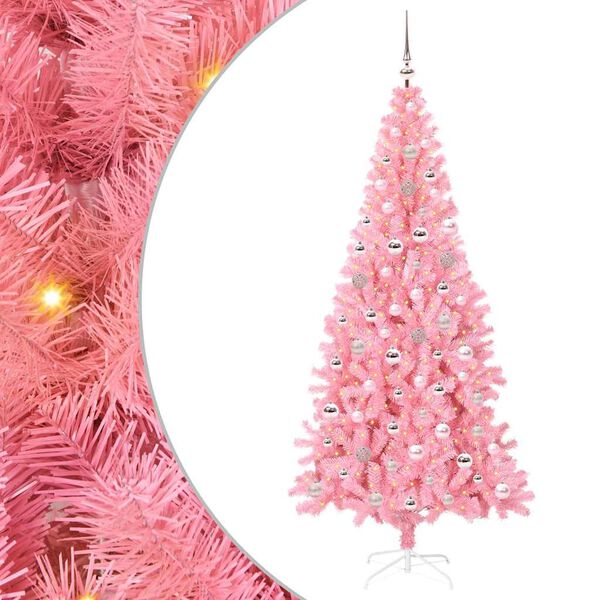 vidaXL Sapin de No&euml;l avec 300 LED avec support Rose 240 cm PVC