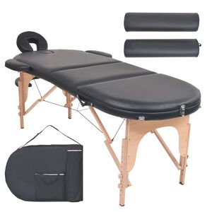 vidaXL Table de massage pliable 4 cm d'épaisseur et 2 traversins Noir