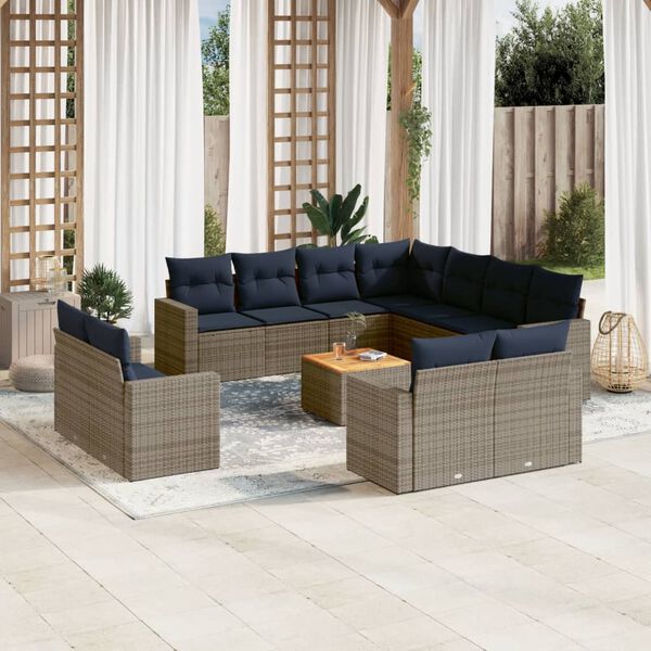 vidaXL Salon de jardin avec coussins 12 pcs gris r&eacute;sine tress&eacute;e