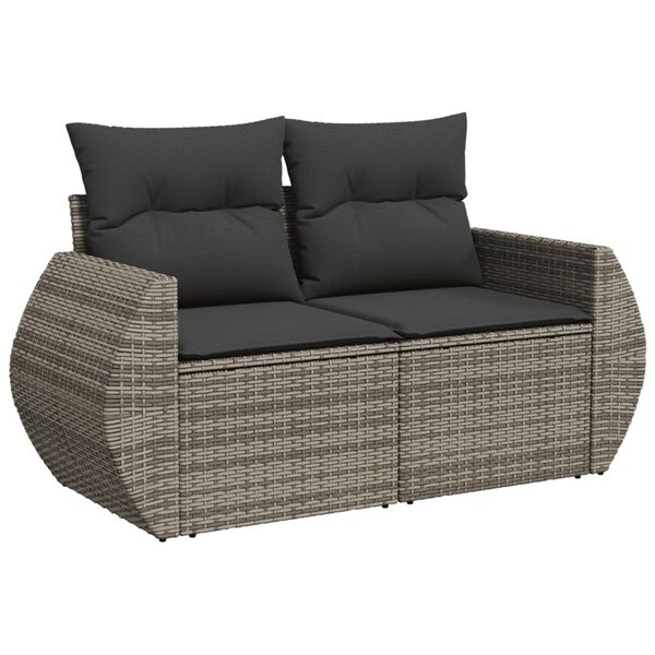 vidaXL Salon de jardin avec coussins 7 pcs gris r&eacute;sine tress&eacute;e