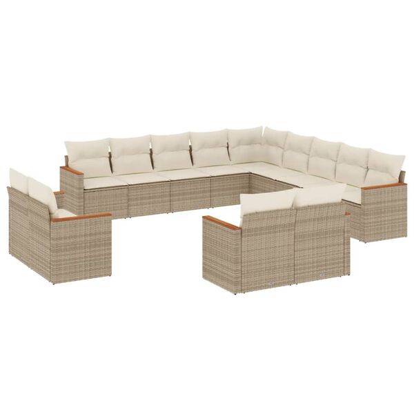 vidaXL Salon de jardin avec coussins 13 pcs beige r&eacute;sine tress&eacute;e