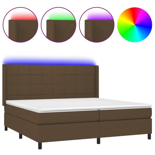 vidaXL Sommier &agrave; lattes de lit matelas et LED Marron fonc&eacute; 200x200 cm