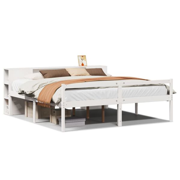 vidaXL Lit biblioth&egrave;que sans matelas blanc 200x200 cm bois pin massif