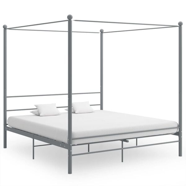 vidaXL Cadre de lit &agrave; baldaquin sans matelas gris m&eacute;tal 180x200 cm