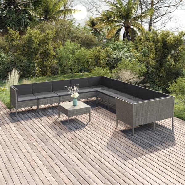 vidaXL Salon de jardin 11 pcs avec coussins R&eacute;sine tress&eacute;e Gris