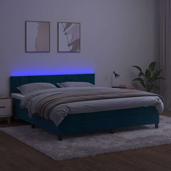 vidaXL Sommier &agrave; lattes de lit avec matelas LED Bleu fonc&eacute; 160x200 cm