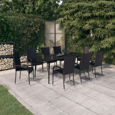 vidaXL Ensemble à manger de jardin 9 pcs Noir