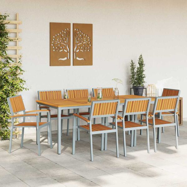 vidaXL Ensemble de salle &agrave; manger pour jardin 9 pcs Gris et marron