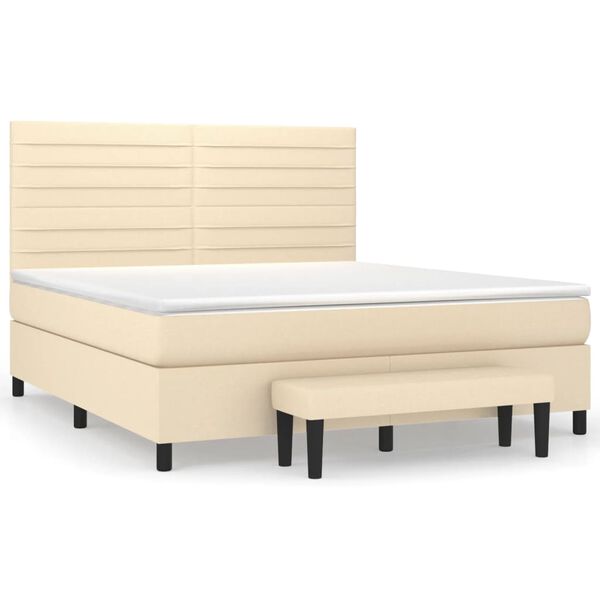 vidaXL Sommier &agrave; lattes de lit avec matelas Cr&egrave;me 180x200 cm Tissu