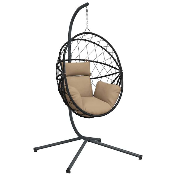 vidaXL Chaise suspendue en forme d'&oelig;uf et support taupe rotin et acier