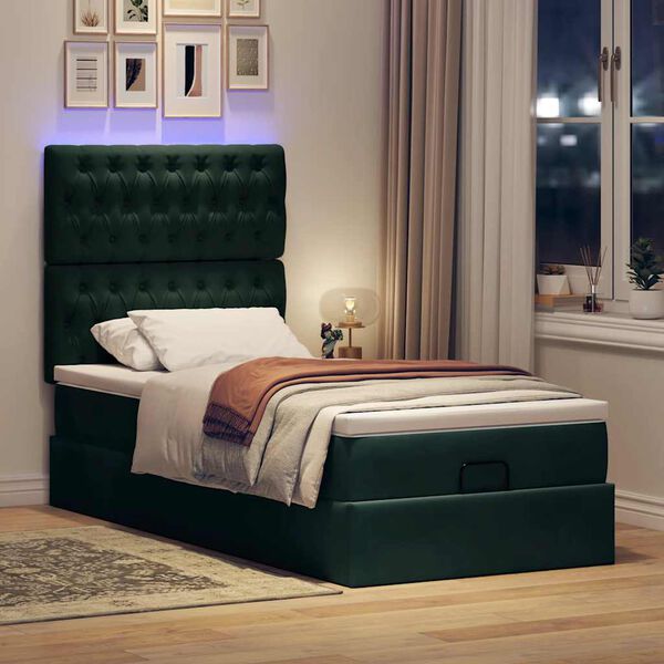 vidaXL Cadre de lit ottoman avec matelas vert fonc&eacute; 80x200 cm velours