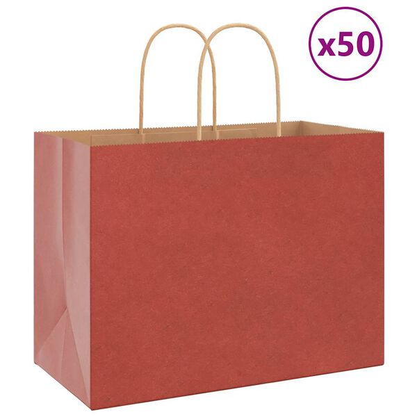 vidaXL Sacs en papier 50 pcs avec poign&eacute;es rouge 32x17x25 cm