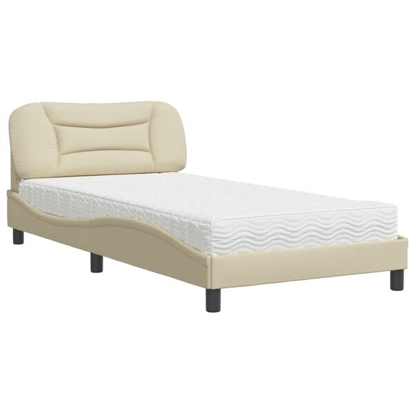 vidaXL Lit avec matelas Hvar cr&egrave;me 100x200 cm tissu