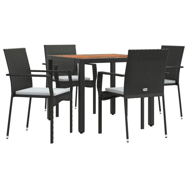 vidaXL Ensemble &agrave; manger de jardin coussins 5pcs Noir R&eacute;sine tress&eacute;e