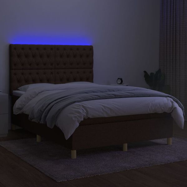 vidaXL Sommier &agrave; lattes de lit matelas et LED Marron fonc&eacute; 140x190 cm
