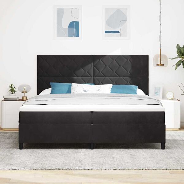 vidaXL Lit &agrave; ressorts avec matelas Noir 200 x 200 cm tissu
