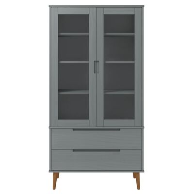 vidaXL Armoire à vitrine MOLDE Gris 90x35x175 cm Bois de pin massif