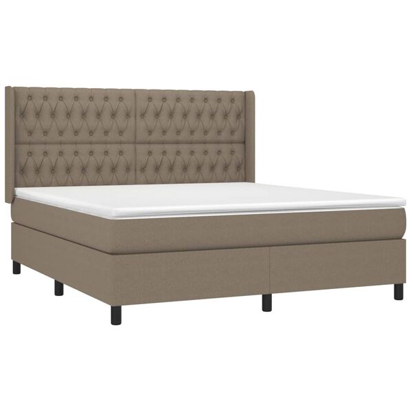 vidaXL Sommier &agrave; lattes de lit matelas et LED Taupe 180x200 cm Tissu
