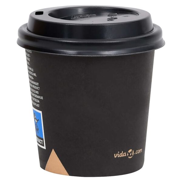 vidaXL Tasses &agrave; caf&eacute; en papier avec couvercles 120 ml 100 pcs Noir