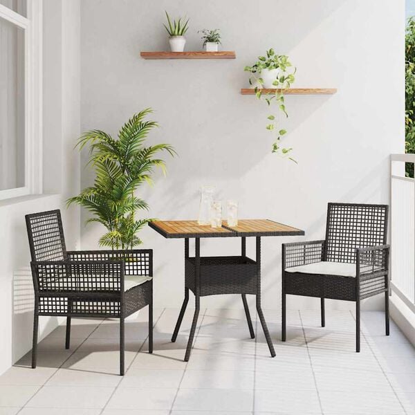vidaXL Ensemble de salle à manger pour jardin 3 pcs Noir Poly rotin
