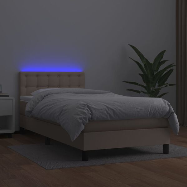 vidaXL Sommier &agrave; lattes de lit avec matelas et LED Cappuccino 80x200cm
