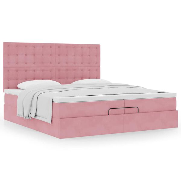 vidaXL Cadre de lit ottoman avec matelas rose 200x200 cm velours
