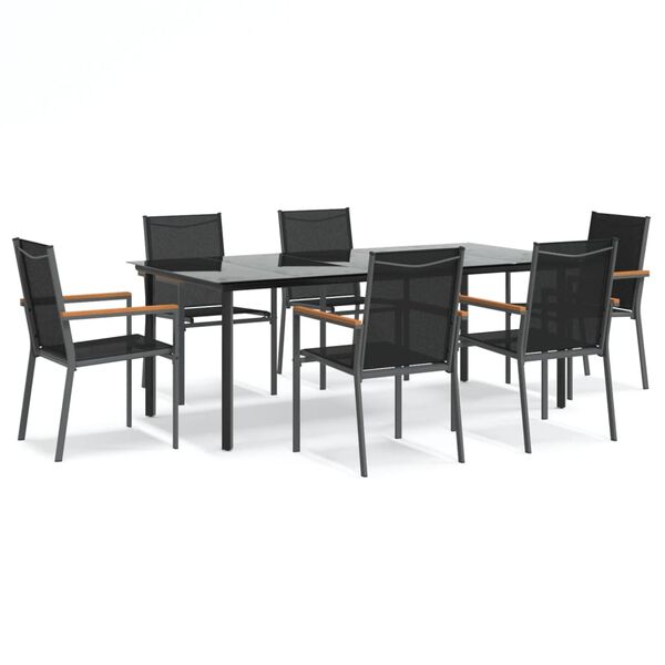 vidaXL Ensemble à manger de jardin 7 pcs noir textilène et acier