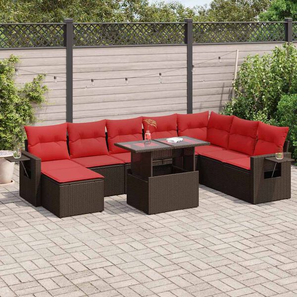 vidaXL Salon de jardin avec coussins 9pcs marron résine tressée acacia