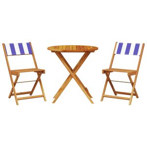 vidaXL Ensemble de bistro 3 pcs bleu et blanc tissu et bois massif