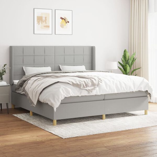 vidaXL Sommier &agrave; lattes de lit avec matelas Gris clair 200x200cm Tissu