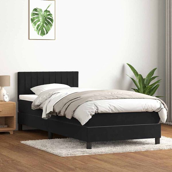 vidaXL Sommier &agrave; lattes de lit avec matelas noir 90x220 cm velours