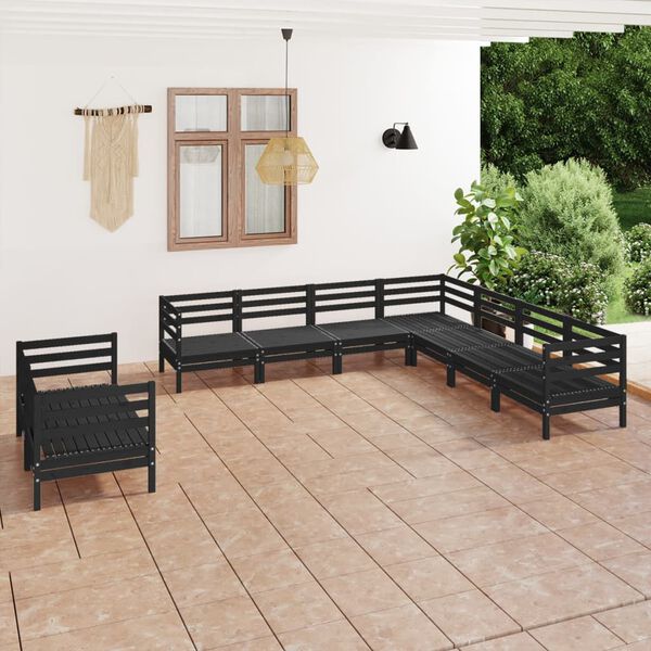 vidaXL Salon de jardin 9 pcs Bois de pin massif Noir