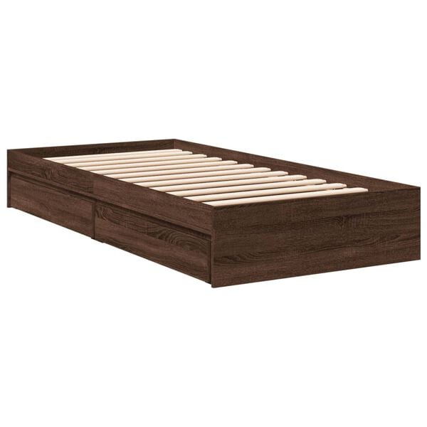 vidaXL Cadre de lit avec tiroirs sans matelas chêne marron 90x190 cm