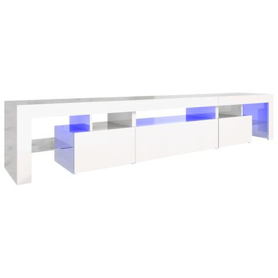 vidaXL Meuble TV avec lumières LED Blanc brillant 215x36,5x40 cm