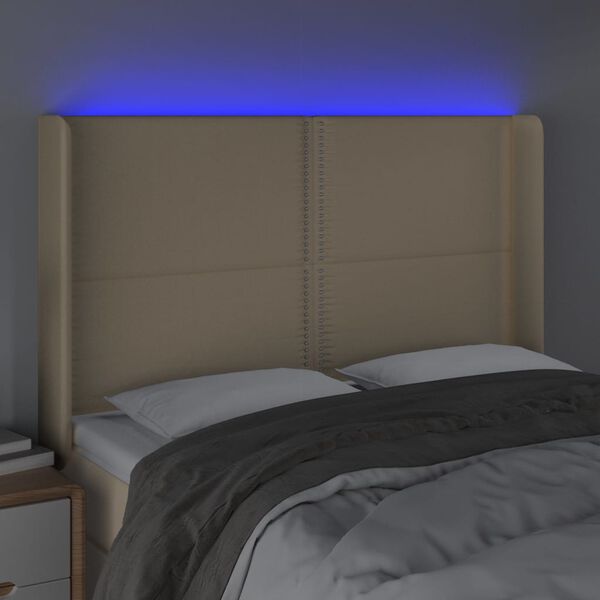 vidaXL T&ecirc;te de lit &agrave; LED Cr&egrave;me 147x16x118/128 cm Tissu