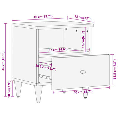 vidaXL Tables de chevet 2 pcs 40x33x46 cm Bois de manguier solide