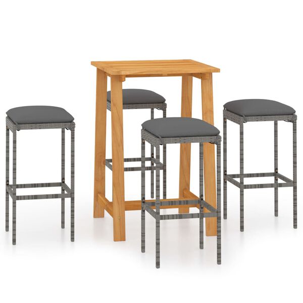 vidaXL Ensemble de bar de jardin avec coussins 5 pcs Gris
