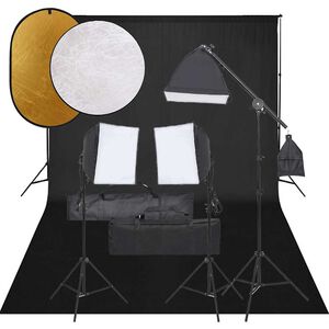 vidaXL Kit de studio photo avec &eacute;clairage toile de fond et r&eacute;flecteur