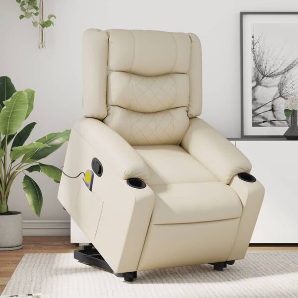 vidaXL Fauteuil inclinable de massage Cr&egrave;me Similicuir