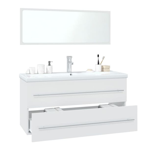 vidaXL Ensemble de meubles de salle de bain Blanc Bois d'ing&eacute;nierie