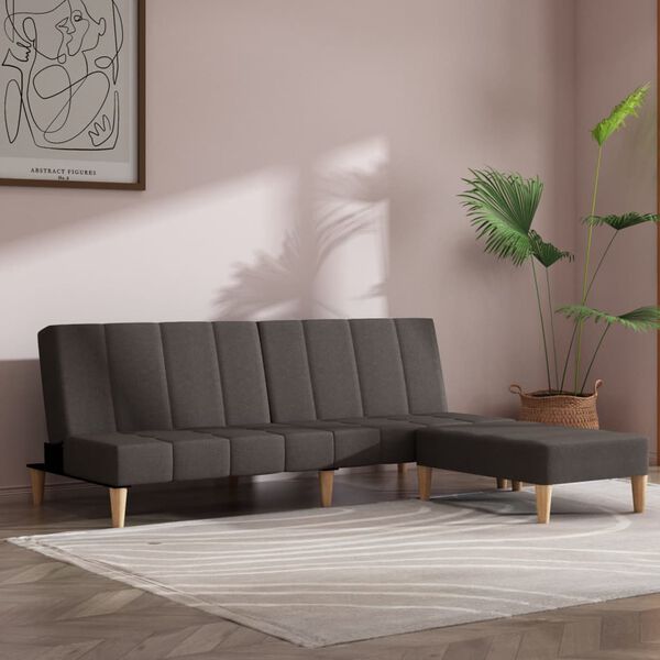 vidaXL Canap&eacute;-lit &agrave; 2 places avec tabouret Gris fonc&eacute; Tissu