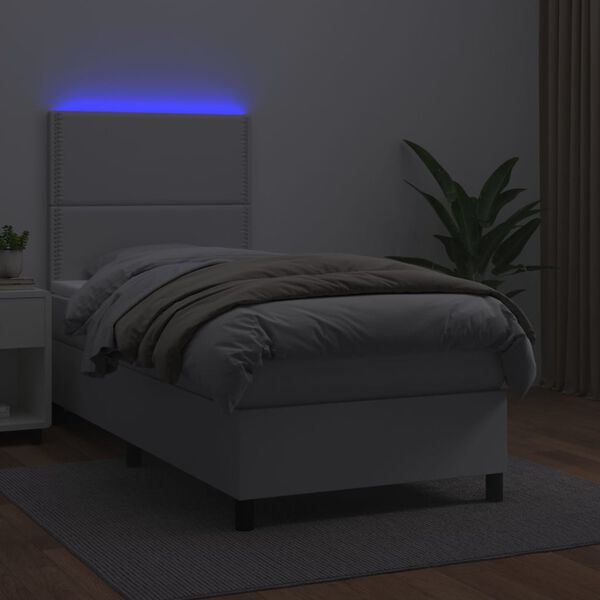 vidaXL Sommier &agrave; lattes de lit avec matelas et LED Blanc 100x200 cm