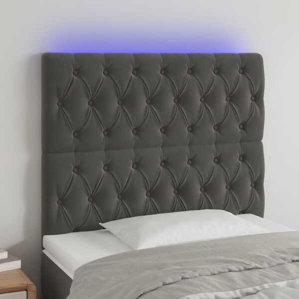 vidaXL T&ecirc;te de lit &agrave; LED Gris fonc&eacute; 90x7x118/128 cm Velours