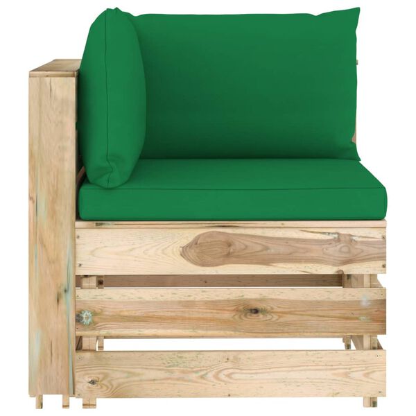 vidaXL Salon de jardin 7 pcs avec coussins Bois impr&eacute;gn&eacute; de vert