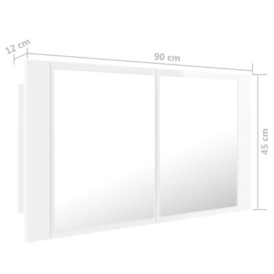 vidaXL Armoire à miroir de bain à LED Blanc brillant 90x12x45 cm