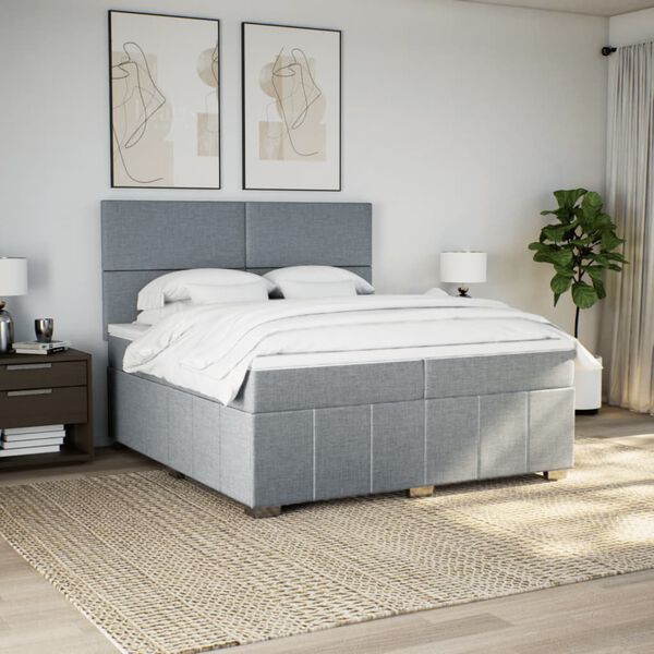 vidaXL Sommier &agrave; lattes de lit avec matelas Gris clair 200x200cm Tissu